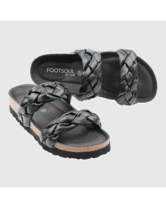 Sandaletter för kräsna fötter. svart sandal med flätade remmar från Footsoul.
