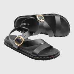 Sommarsandal från Footsoul. Svart skinn med metallspänne.