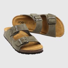 Sandal REKO Eko-mocka i khaki. Korkfotbädd. SoftSole 8.0