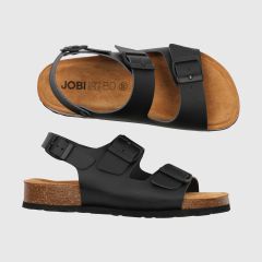 Svarta arbetsskor med hälrem, ergonomisk sandal på korkfotbädd. SoftSole 8.0