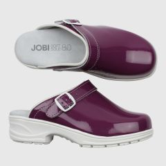 Clogs lila mjuktofflor lackat skinn. Grå Softsole 8.0 komfortsula. Vit halksäker sula.