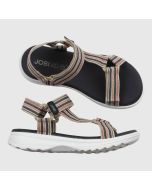Sandal med multifärgade textilremmar på vit sula. Softsole 8.0 dämpningssula.