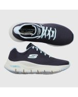 Stadig marinblå Skechers sneakers Sunny Outlook, vitt Skecher-S och vit Arch Fit sula.