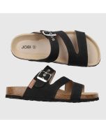 Blå Jobi-sandal i eko bomullscanvas på korkfotbädd.