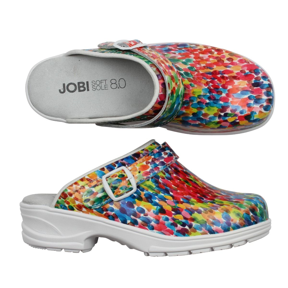 Färgglad mjuktoffel JOBI Softsole 8.0 - skön arbetssko inom vård och omsorg.