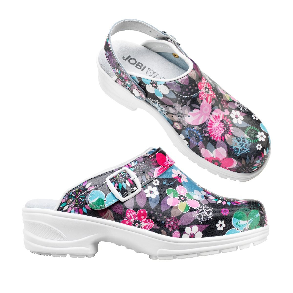 Halksäker och skön blommig mjuktoffel som är fin både på jobbet och fritiden. Softsole 8.0.