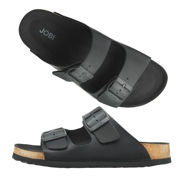 Svart toffel / sandal, helt skinnfri och veganvänlig sko.
